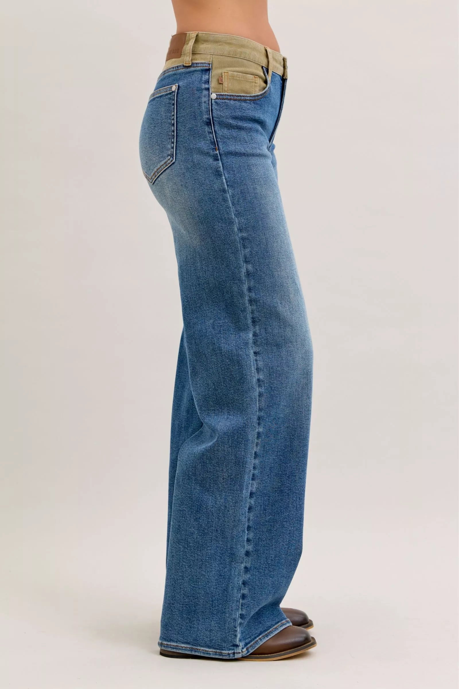 Judy Blue Mid Rise Column Straight Jeans with Corduroy Waist