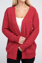 Zenana Melange Open Front Sweater Cardigan DK RED ZENANA