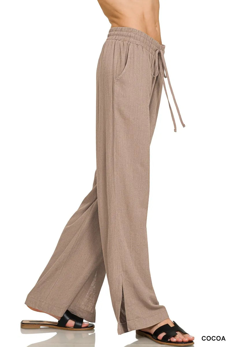 Zenana Cocoa Linen Drawstring Pants