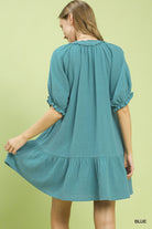Umgee Blue Cotton Gauze Mini Dress