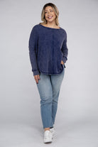 Zenana Plus Size Washed Baby Waffle Oversized Long Sleeve Top ZENANA