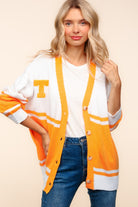 Haptics Game Day Orange "T" Embroidered Cardigan Trendsi