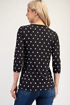 Celeste Black Polka Dot Ribbed Round Neck Three-Quarter Sleeve Top Shirts & Tops