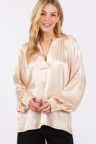 SAGE + FIG Champagne Notched Long Sleeve Blouse Trendsi