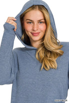 Zenana Dusty Blue Ribbed Long Sleeve Hoodie