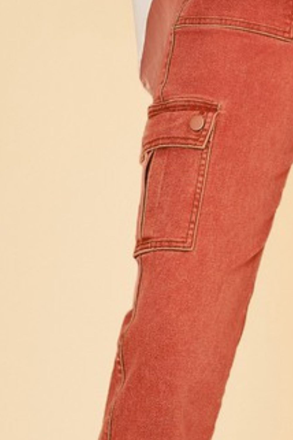 Annie Wear Mineral Red Washed Straight Leg Stretch Jeans with Cargo Pockets