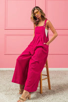 BiBi Fuchsia Vintage Washed Corduroy Wide Leg Overalls
