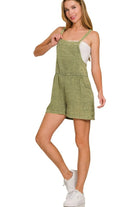 Zenana Light Olive Washed Double Gauze Tie Back Romper