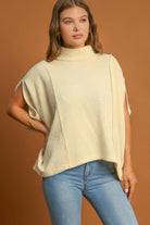 Umgee Cream Ribbed Mock Neck Short Sleeve Top Cream Shirts & Tops