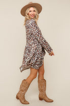 Haptics Taupe Leopard Babydoll Swing Knee Length Knit Dress