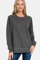 Zenana Black Pigment Dyed French Terry Sweatshirt Black Shirts & Tops