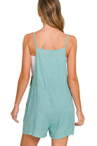 Zenana Dusty Teal Washed Linen Knot Strap Romper