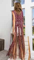 BiBi Fringe Detail Pink sLeopard Vest with Star Stud