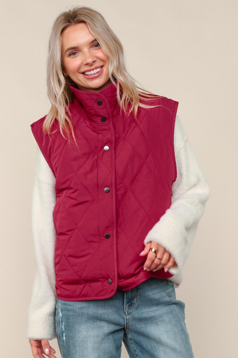 Haptics Dark Red Quilted Puffer Vest Jacket with Full Lining