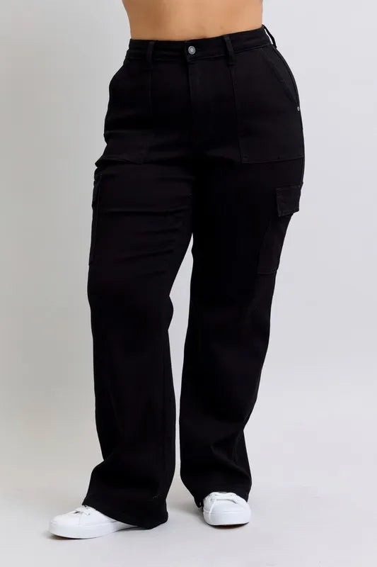 Judy Blue Black High Waisted Cargo Wide Leg Jeans
