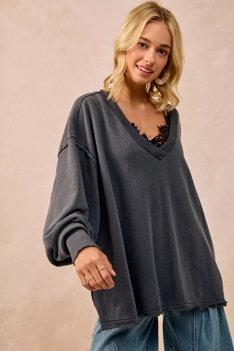 BiBi Mineral Washed French Terry Oversized Sweatshirt – Ash