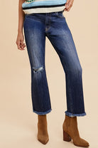 Annie Wear Distressed Raw Hem Straight Leg Cropped Jeans Dark