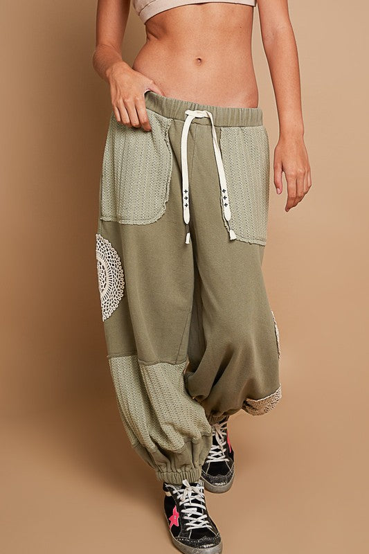 POL French Terry Cut Sew Patch Jogger Pants Pants