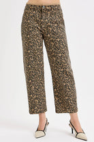 RISEN Leopard Mid Rise Crop Relaxed Jeans