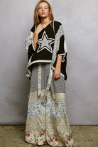 POL Floral Star Patch Hooded Blouse with Lace Contrast Detail in Black