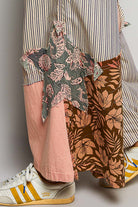 POL Peach Multi Striped Floral Patchwork Wide leg Pants with Side Big Star Patch