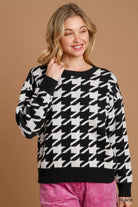 Umgee Black Houndstooth Round Neck Sweater Black