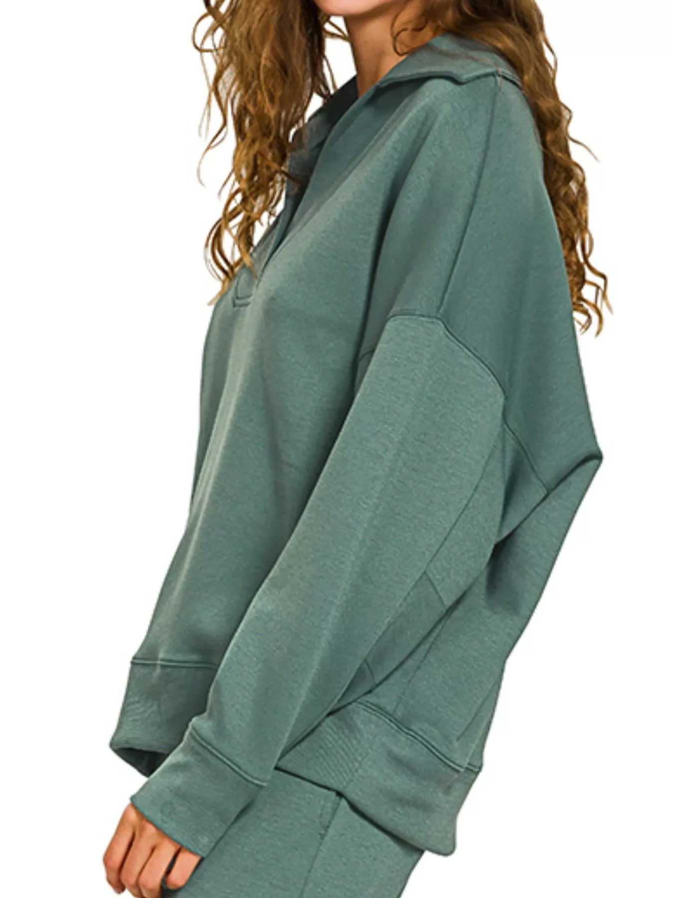 Zenana Ash Jade Scuba Collared Pullover and Pants Set