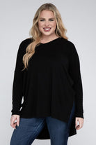 Zenana Plus Size Dolman Sleeve V-Neck Side Slit Hi-Low Hem Top ZENANA