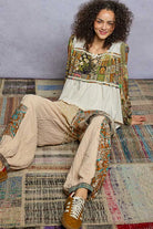 POL Balloon Sleeve Peplum Blouse with Trim Detail