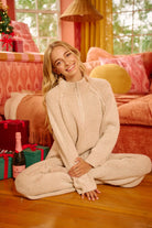 BiBi Taupe Two Tone Rib Texured Knit Collared Top with Zip Up