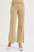 RISEN Tan Tummy Control Raw Hem Wide Leg Jeans Tan