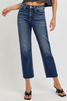 RISEN Dark Washed High Rise Slim Barrel Jeans