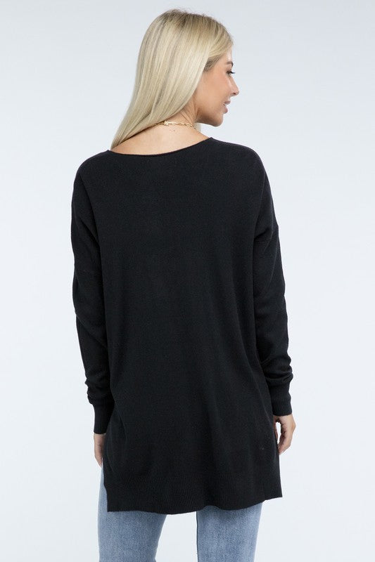 Zenana Hi-Low Hem Front Seam Sweater in 5 Colors ZENANA