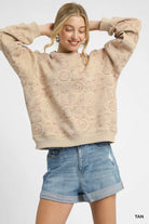 Umgee Tan Coin Stamp Print Sweatshirt TAN