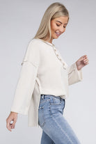 ZENANA Ribbed Brushed Melange Hacci Henley Sweater ZENANA