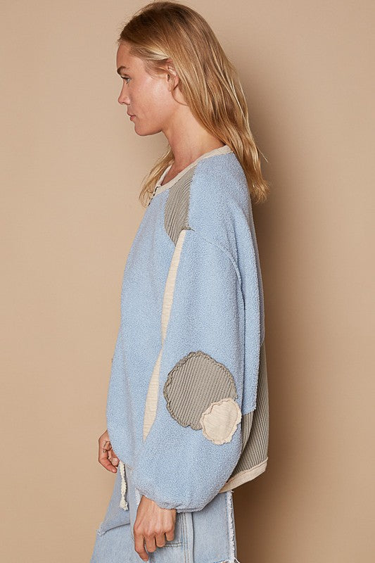 POL Pastel Blue Color Block Half Zip Dropped Shoulder Sweatshirt Shirts & Tops