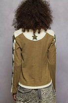 POL Olive Round Neck Long Sleever T-Shirt with Star Patch