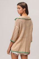 BiBi Edge Stitched Cactus Patch Sweater Cardigan in Oatmeal Trendsi