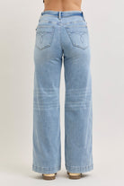Judy Blue Light Washed Mid Rise Retro Wide Leg Jeans with Fold-over Waistband