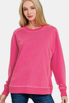 Zenana Hot Pink Pigment & Enzyme Dyed French Terry Sweatshirt Hot Pink Shirts & Tops