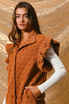 BiBi Rust Quilting Knit Ruffle Sleeve Vest RUST