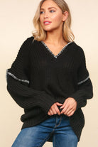 Notched Neck Long Sleeve Hooded Pullover Ave Shops