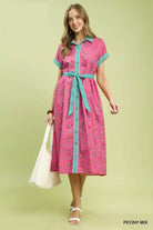 Umgee Mix Floral Button-Front Midi Dress