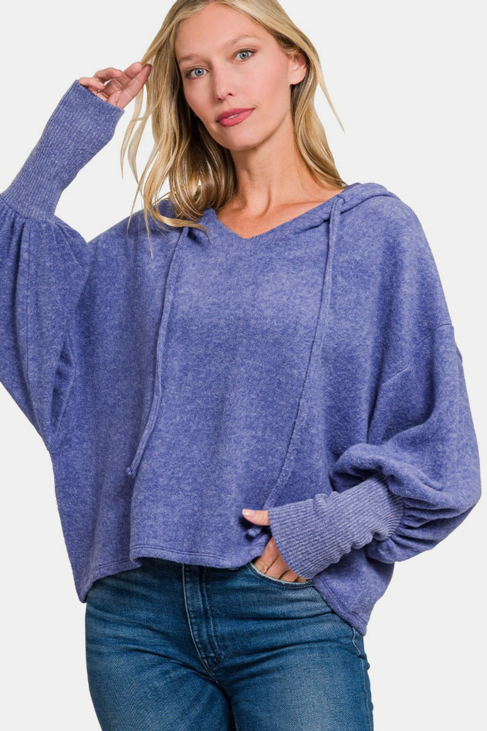 Zenana Marlin Brushed Hacci Drop Shoulder Cropped Hoodie Shirts & Tops