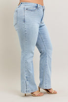 Judy Blue Light Washed Tummy Control Vintage Wash Side Slit Slim Boot Jeans