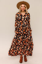 Haptics Black & Rust Floral Knit Maxi Dress