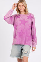 SAGE + FIG Moon Light Mauve Mineral Washed Star Pattern Long Sleeve Top Shirts & Tops