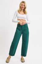 RISEN Hunter Green High Rise Ankle Cuffed Barrel Pants