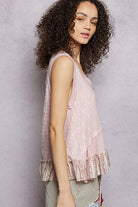 POL Blush Floral Print V-Neck Textured Tank