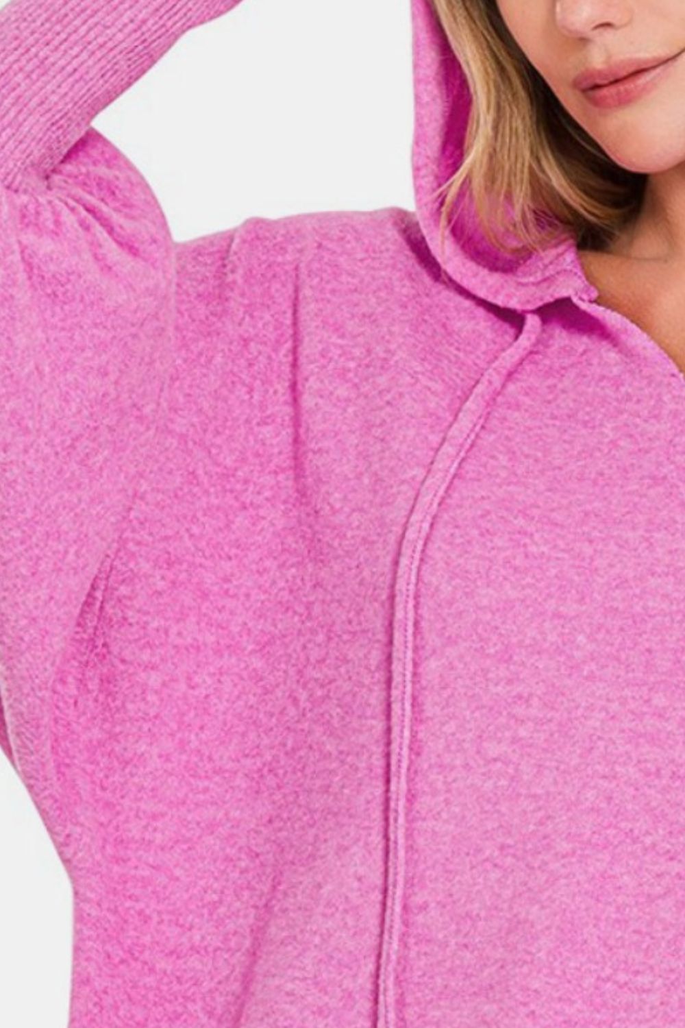 Zenana Bright Mauve Brushed Hacci Drop Shoulder Cropped Hoodie Shirts & Tops